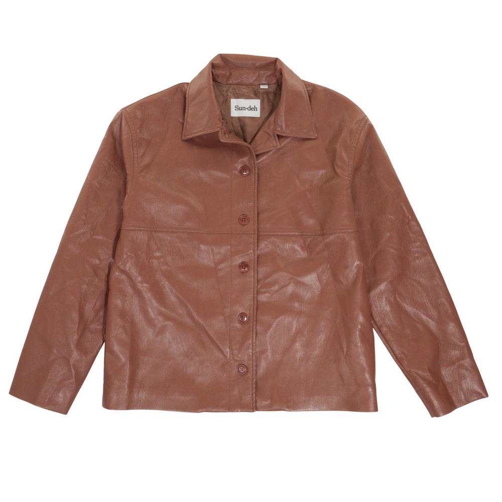 Aritzia Sunday Best Jacket Women S Faux Leather Button Front Brown Heritage